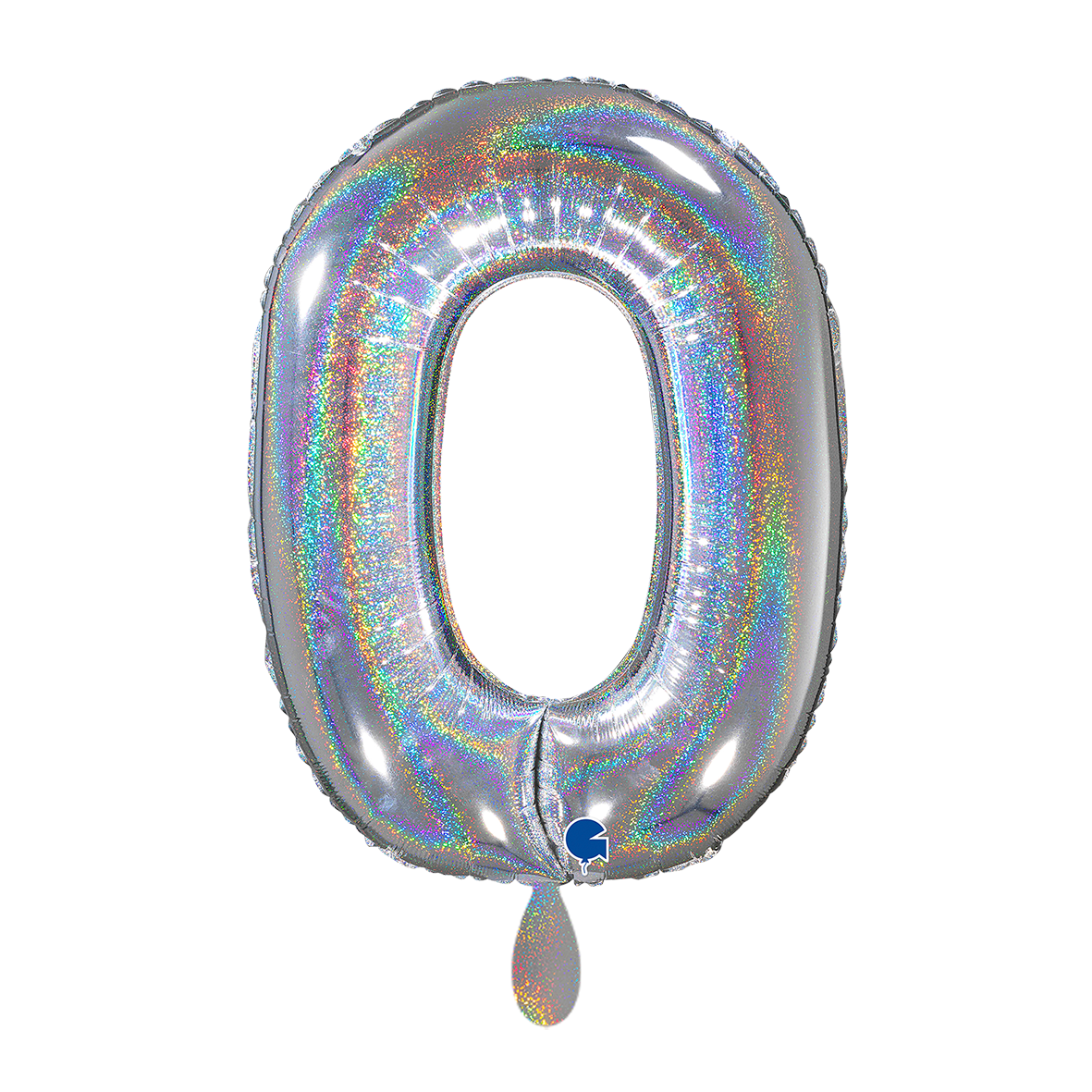 1 Balloon XL - Number 0 - Glitter Holographic Silver