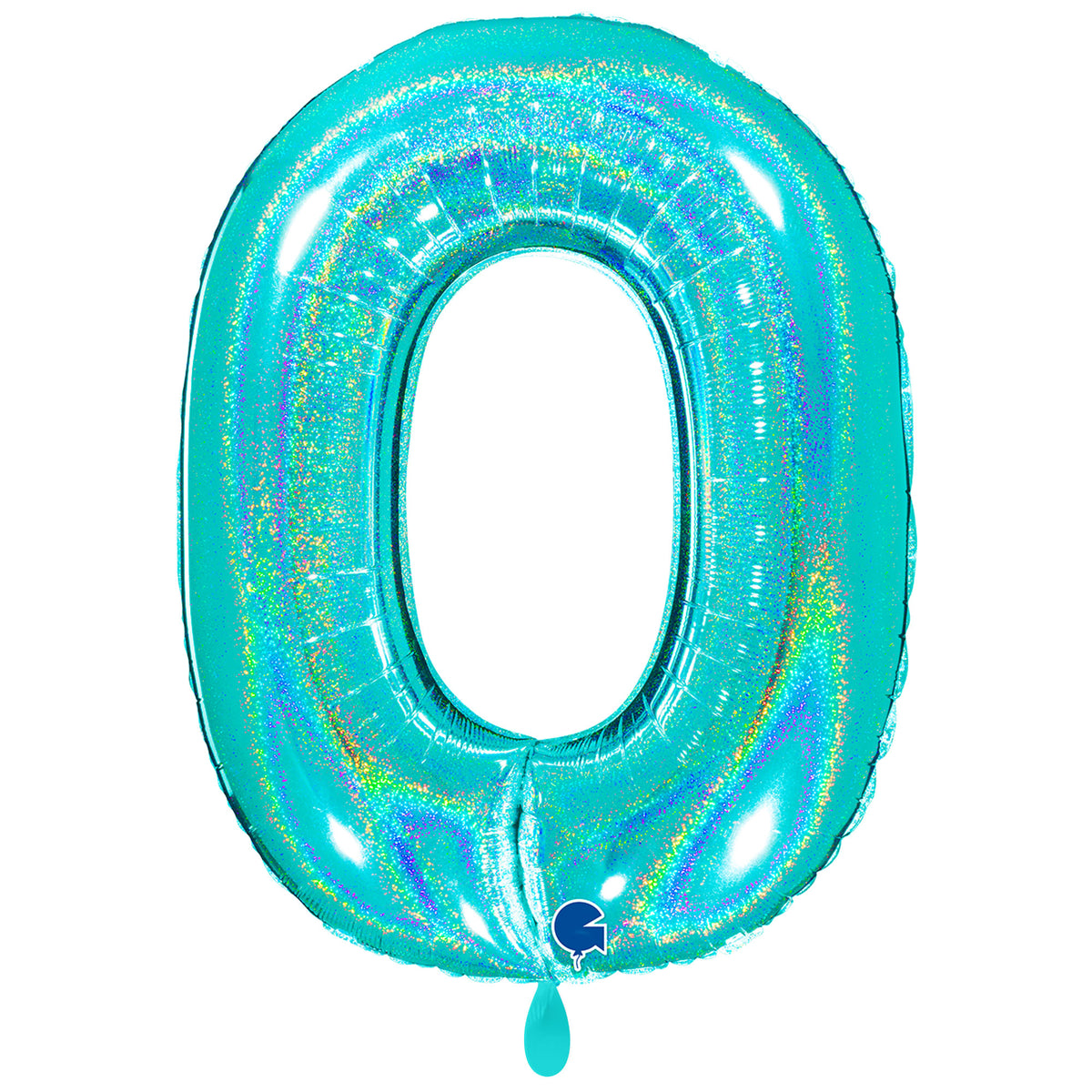 1 Balloon XXL - Number 0 - Glitter Holographic Tiffany