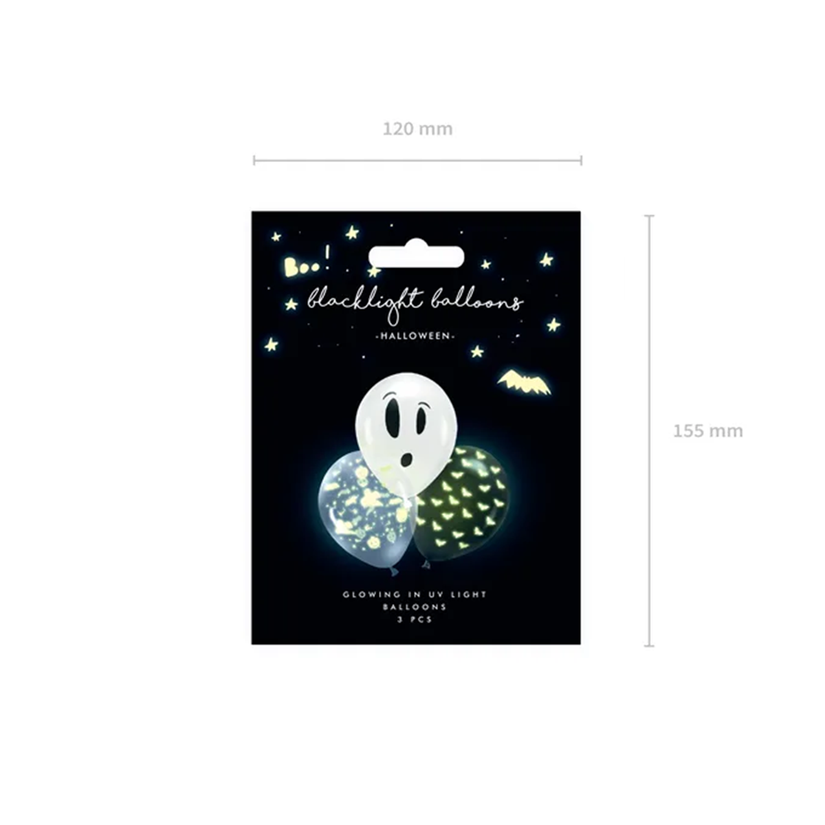 3 Blacklight Ballons Ø 27cm - BOO! Mix