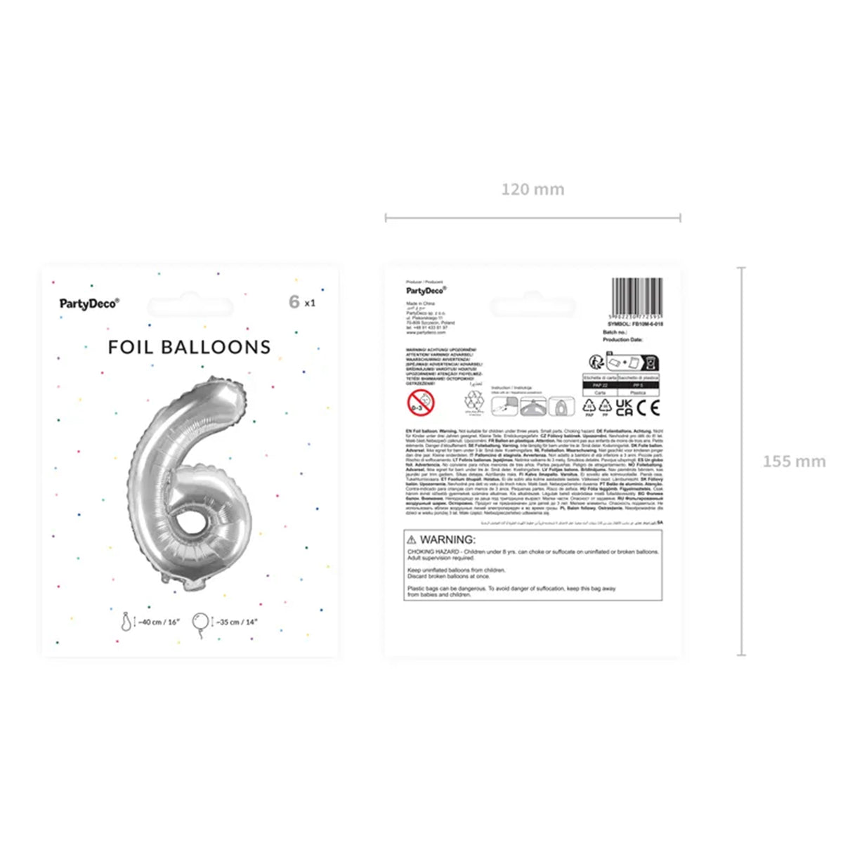1 Balloon XS - Zahl 6 - Silber