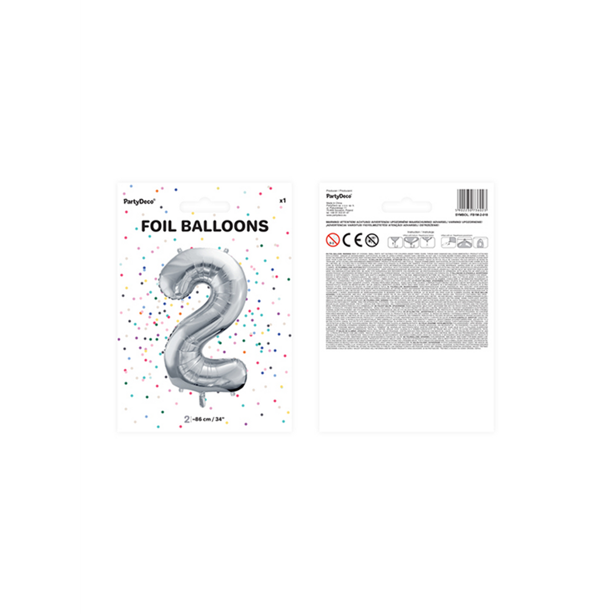 1 Ballon XXL - Zahl 2 - Silber