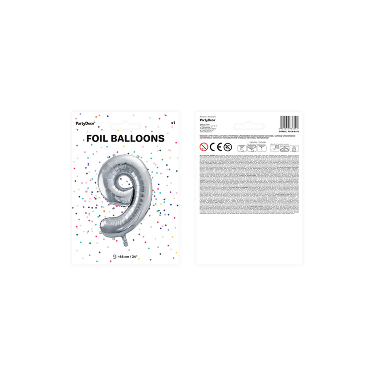 1 Ballon XXL - Zahl 9 - Silber