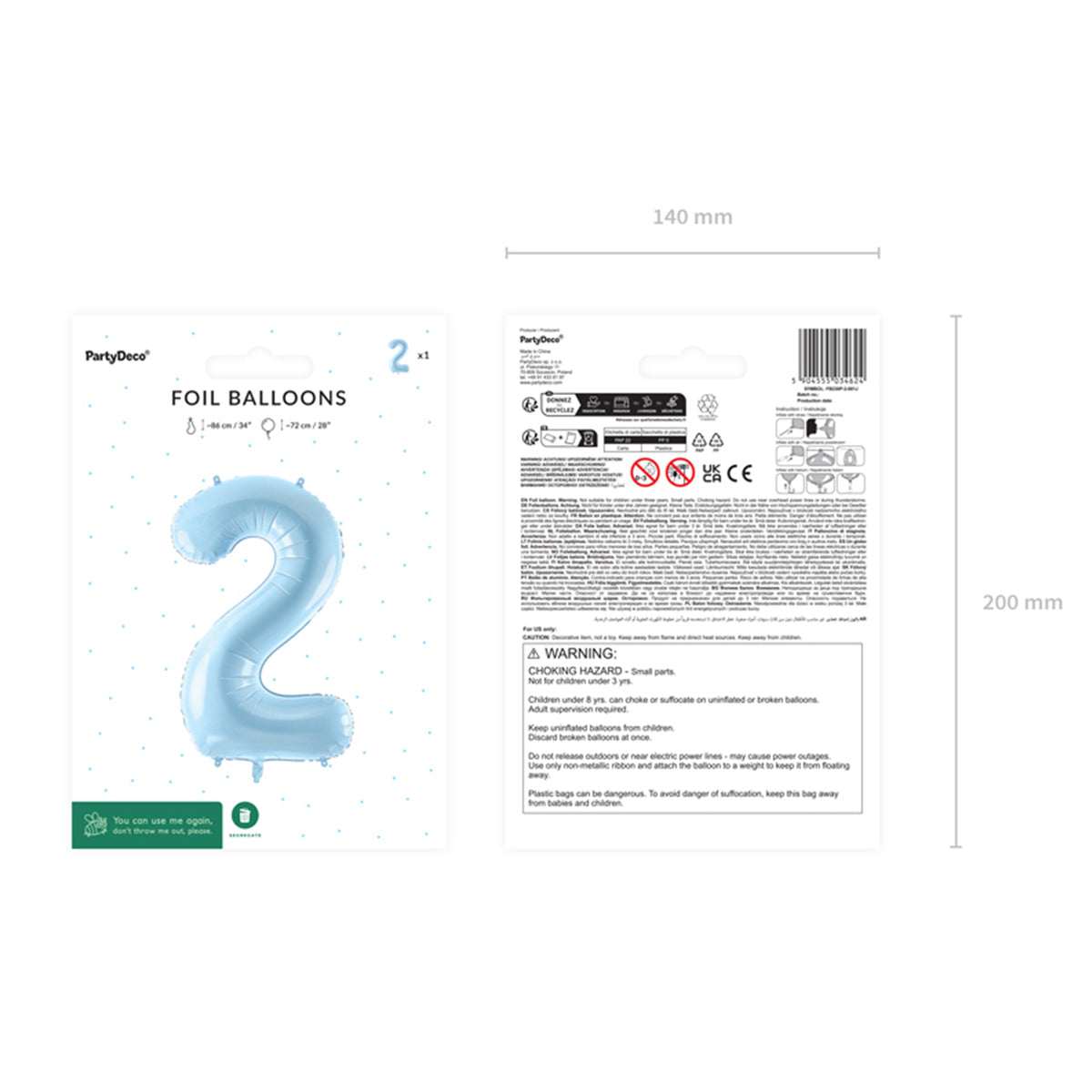1 Balloon XL - Zahl 2 - Hellblau