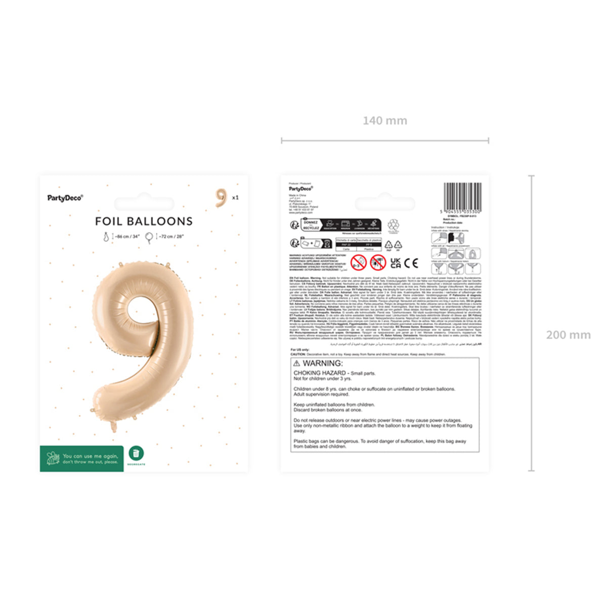 1 Balloon XL - Zahl 9 - Beige