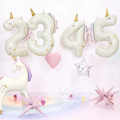 1 Ballon XXL - Zahl 4 - Unicorn