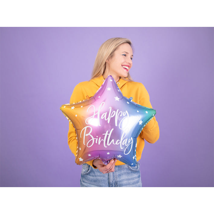 1 Ballon - Happy Birthday Star - Rainbow