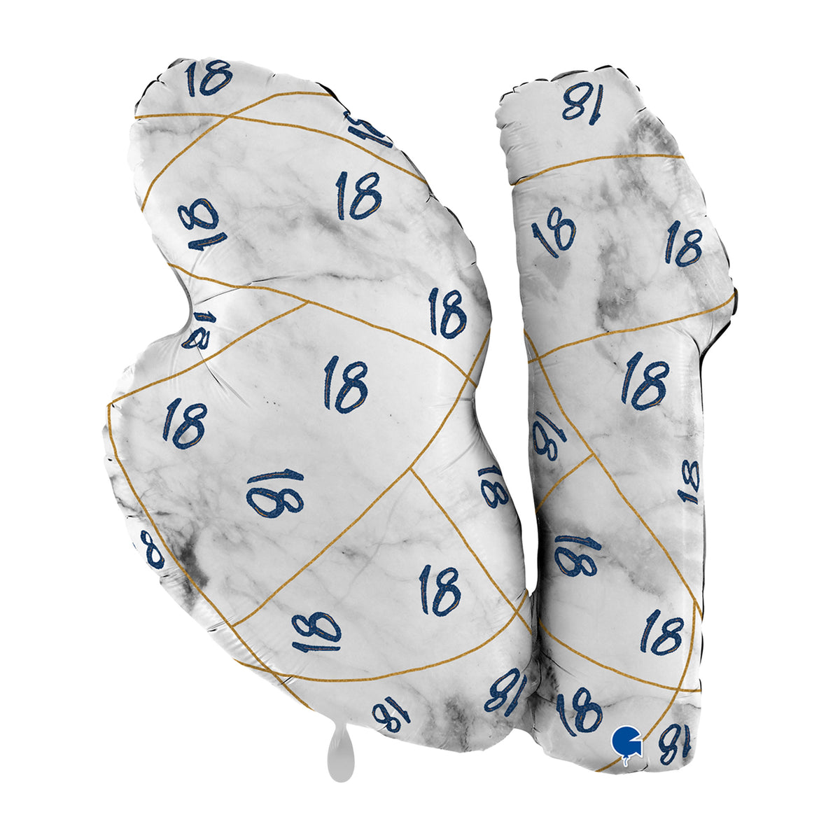 1 Balloon XL - Marble Mate Numbers 18 Blue