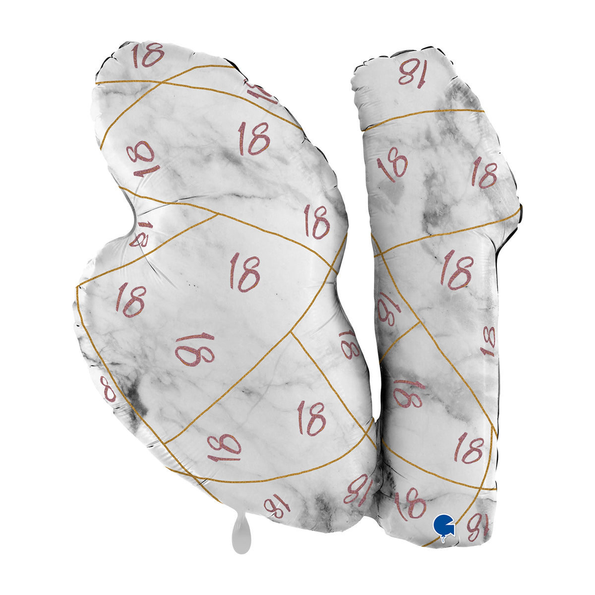 1 Balloon XL - Marble Mate Numbers 18 Rose Gold