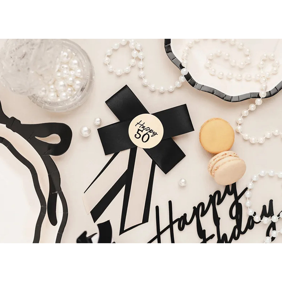 1 Ansteckrosette - 50th Birthday cream-black