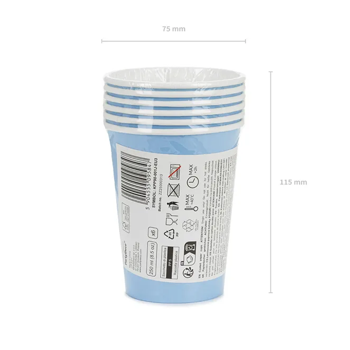 6 Pappbecher - Hellblau - 250ml