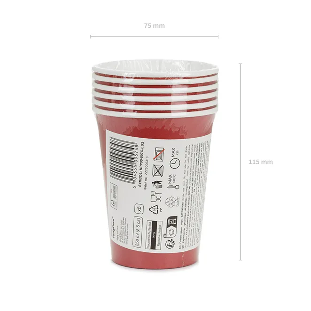 6 Pappbecher - Dunkelrot - 250ml
