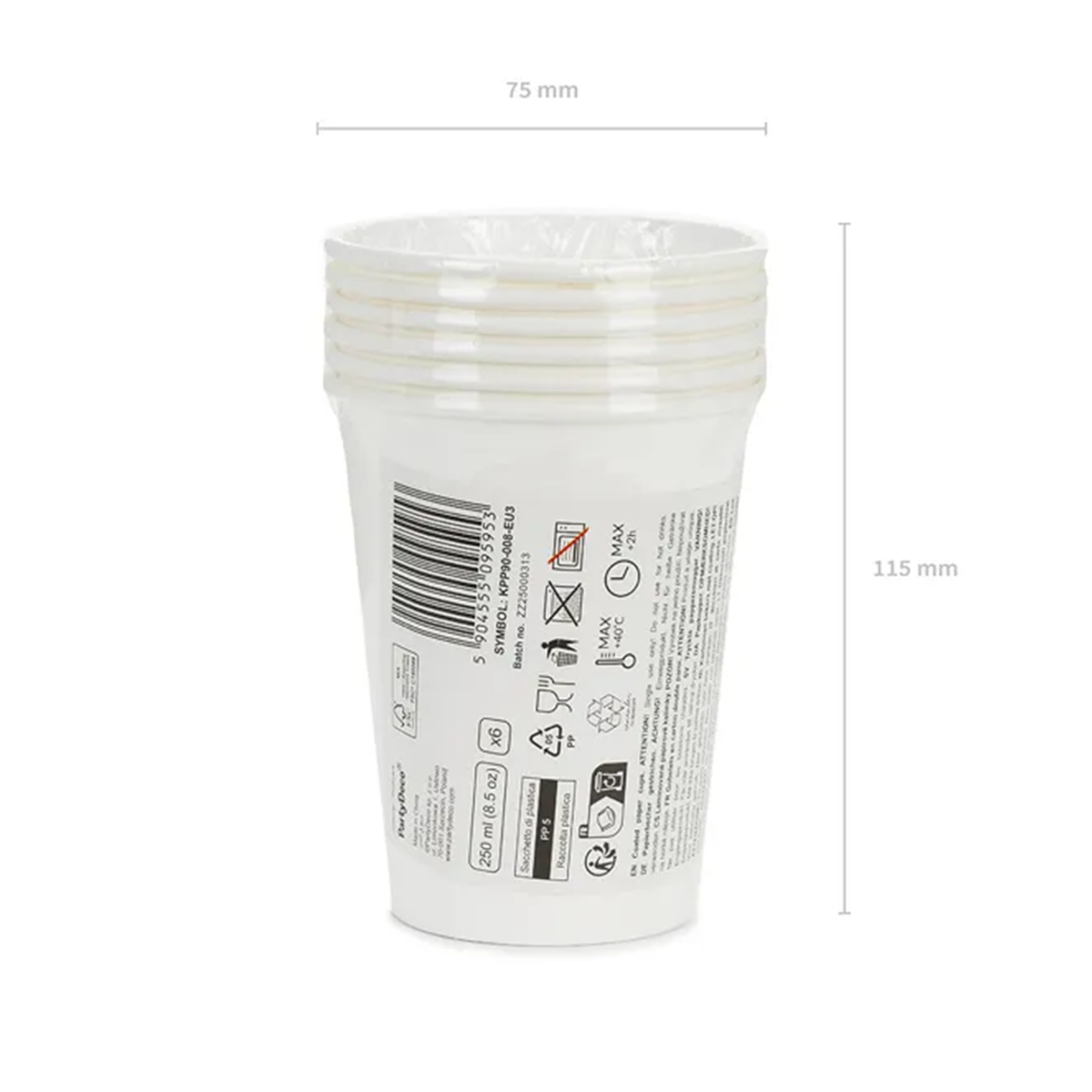 6 Pappbecher - Weiß - 250ml