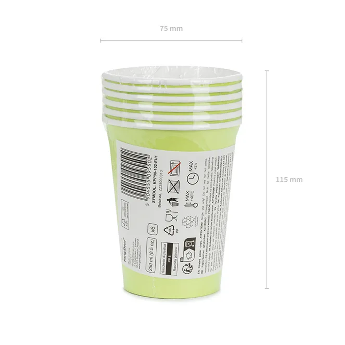 6 Pappbecher - Hellgrün - 250ml