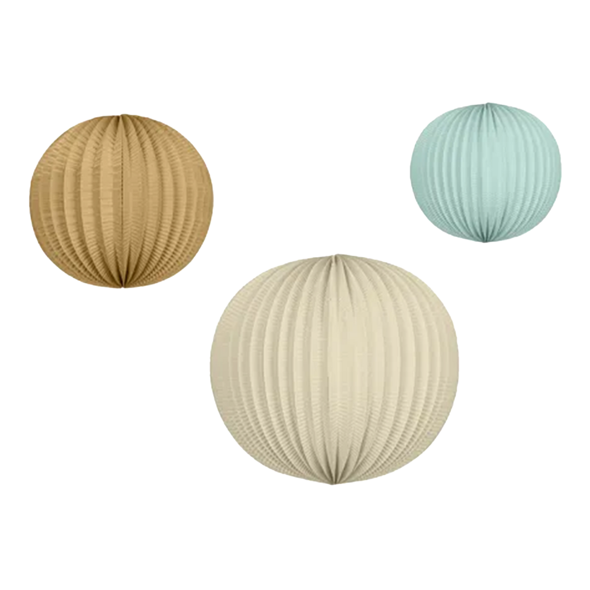 3 Papierlaternen - Hellblau, Braun, Creme