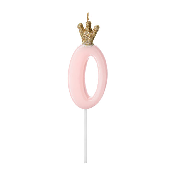 1 Kuchenkerze - Zahl 0 - Rosa mit Krone