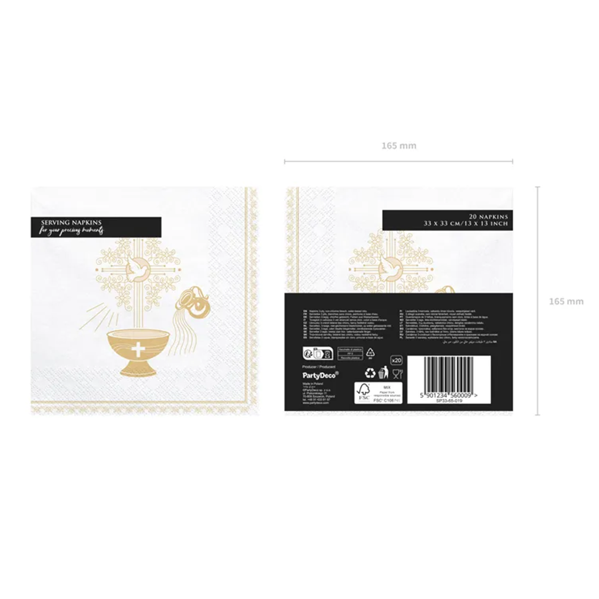 20 Servietten - Taufe - gold - Ø 33cm