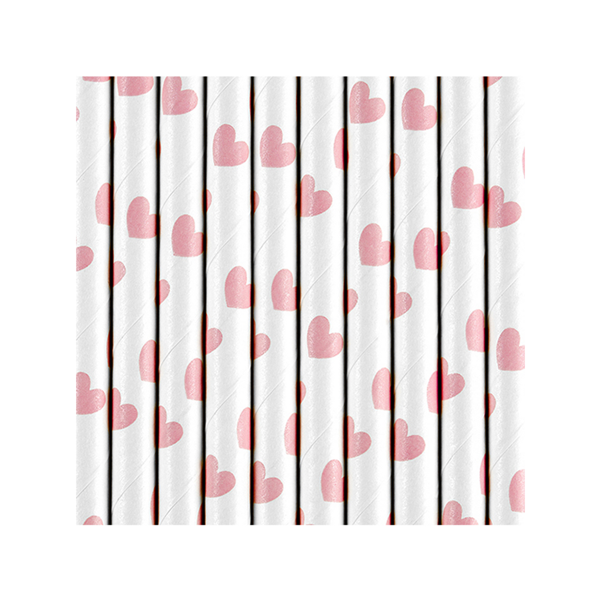 10 Papierstrohhalme - Hearts - Rosa