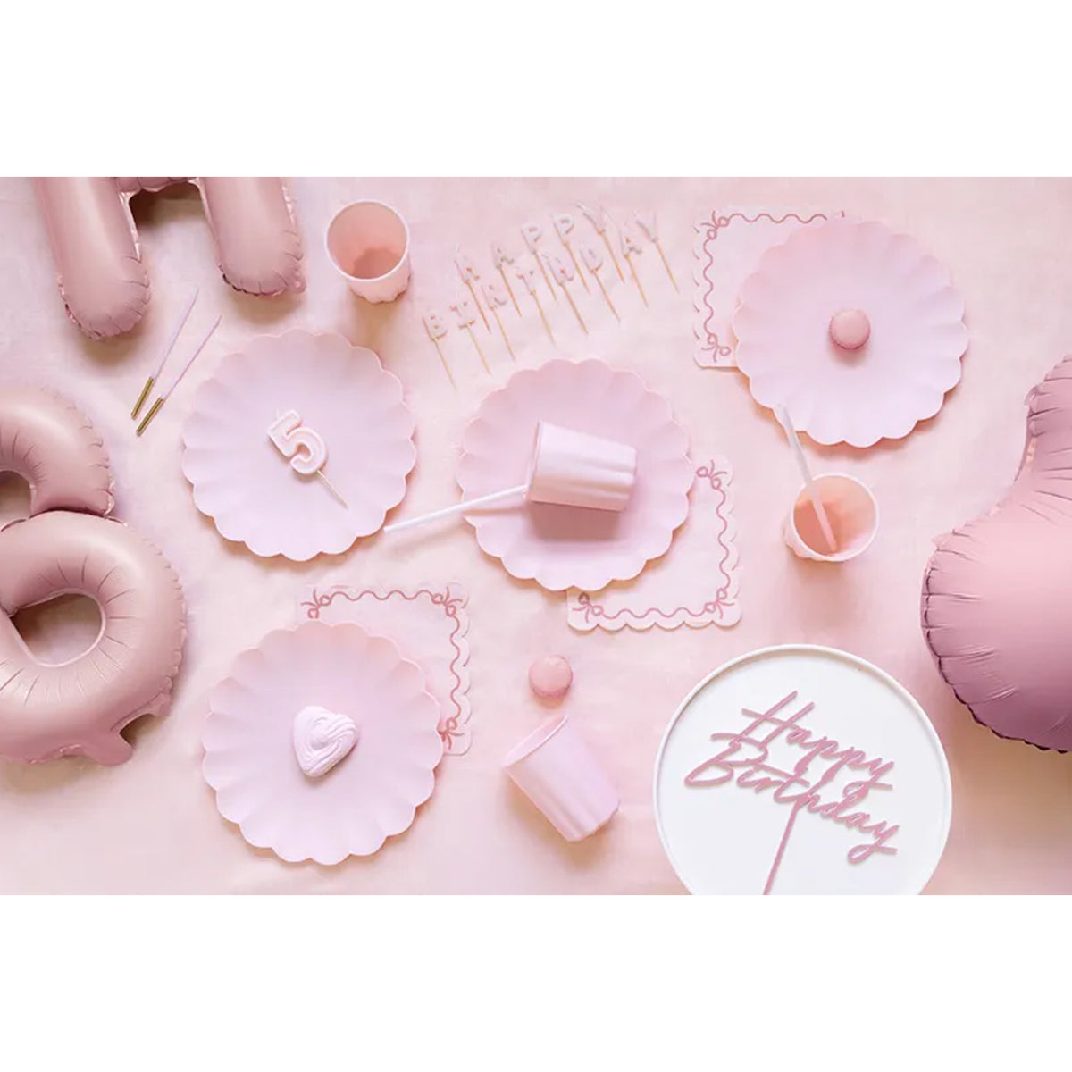 4 Plastikteller - Rüsche - Pink