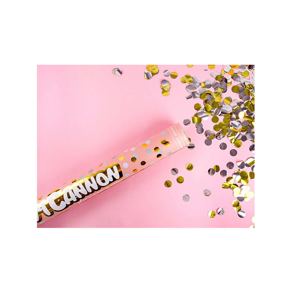 1 Konfettikanone - 40cm - Metallic - Dots - Silber & Gold