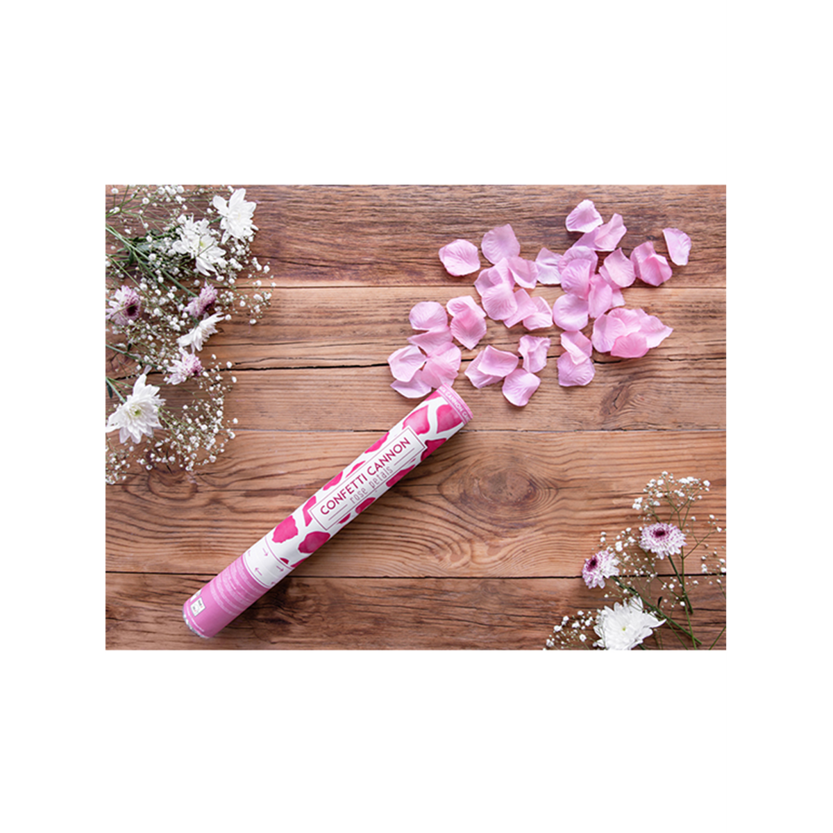 1 Konfettikanone - 40cm - Rosenblätter - Pink