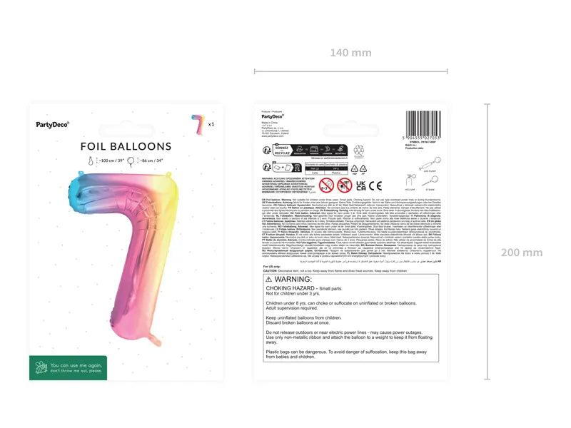 1 Ballon XXL - Zahl 7 - Pastell-Regenbogen