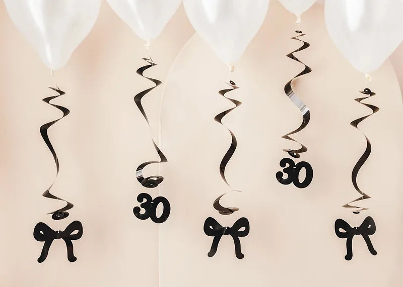 5 Geburtstagswirbel 50 cm mit Schleifen - 30. Geburtstag - Schwarz