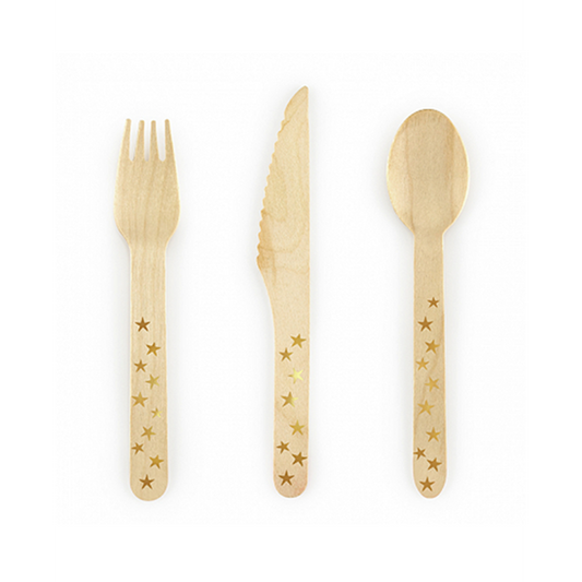 Holzbesteck - 18er Set - Stars Gold