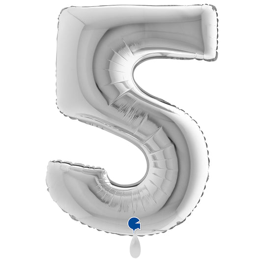 1 Balloon XXL - Number 5 - Silver