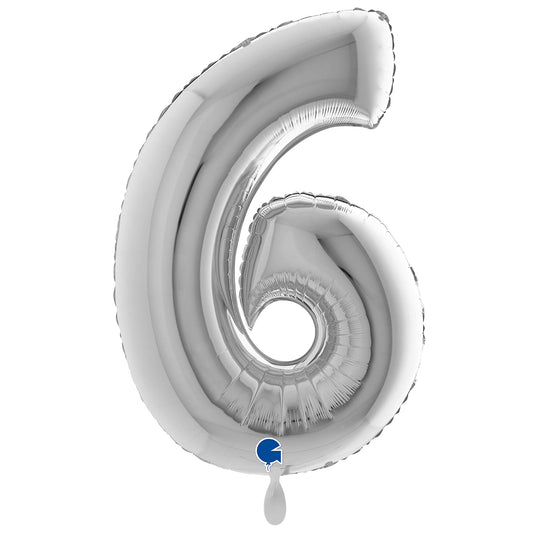 1 Balloon XXL - Number 6 - Silver
