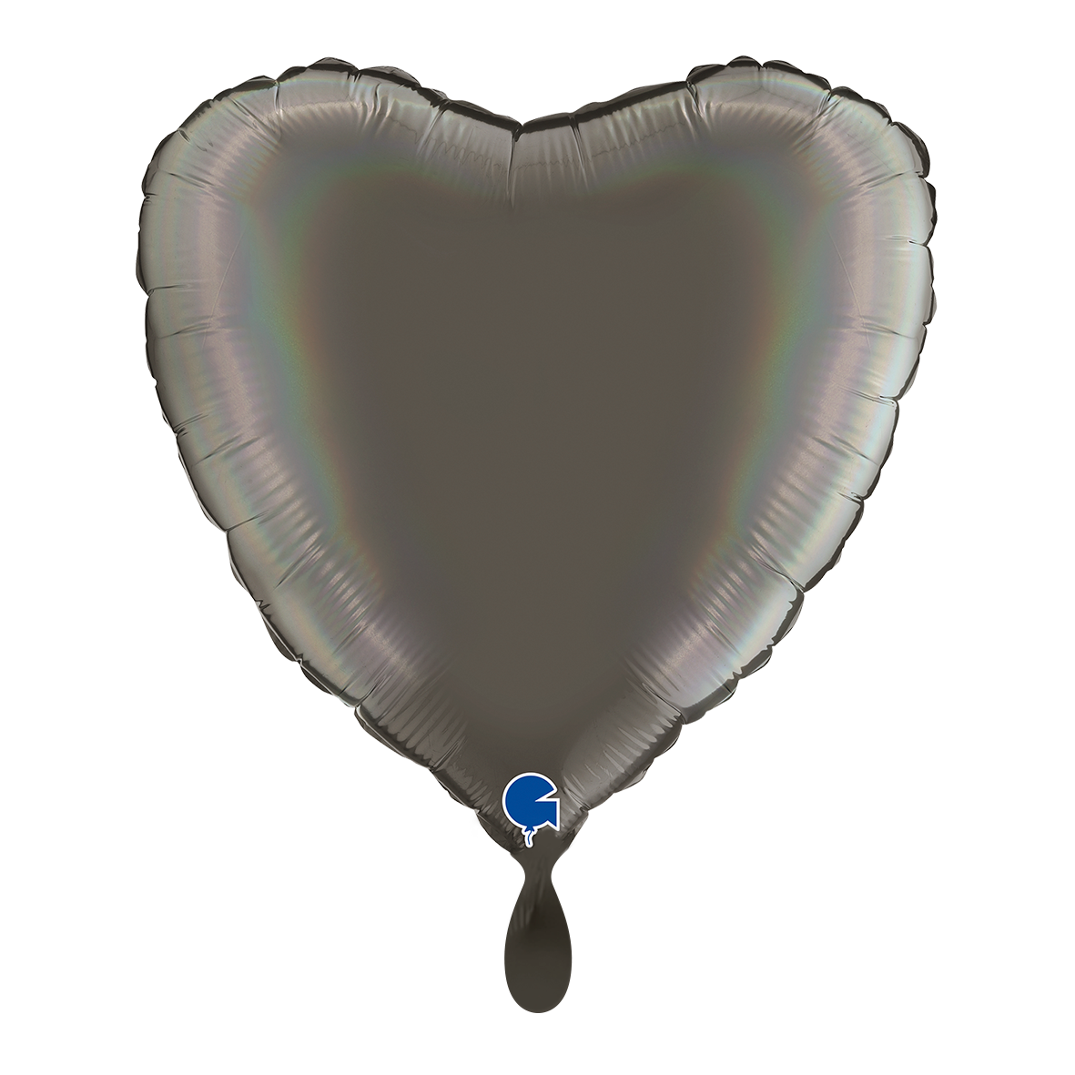 1 Balloon - Heart - Rainbow Holographic Platinum Grey