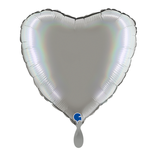 1 Balloon - Heart - Rainbow Holographic Platinum Pure