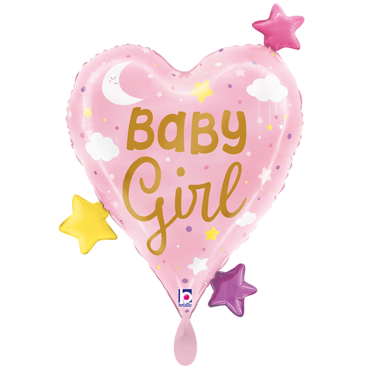 1 Balloon XXL - Baby Girl Heart Stars