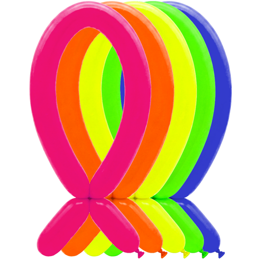 100 Modelling Balloons - 5x152cm -  Neon Assortment