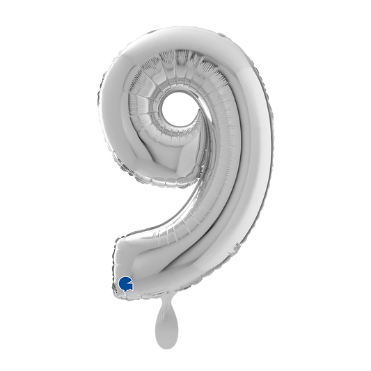 1 Balloon XL - Number 9 - Silver