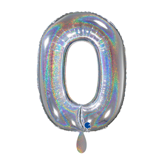 1 Balloon XL - Number 0 - Glitter Holographic Silver