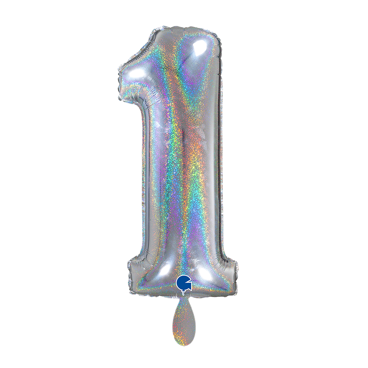 1 Balloon XL - Number 1 - Glitter Holographic Silver