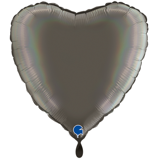 1 Balloon XXL - Heart - Rainbow Holographic Platinum Grey