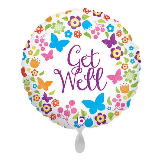 1 Balloon - Butterflies & Flowers Get Well