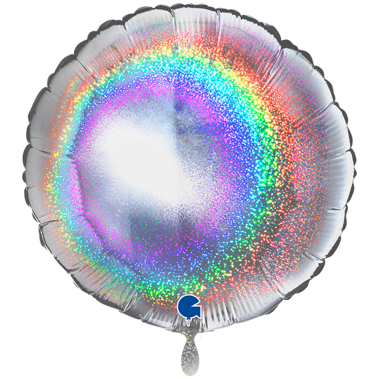 1 Balloon XXL - Round - Glitter Holographic Silver