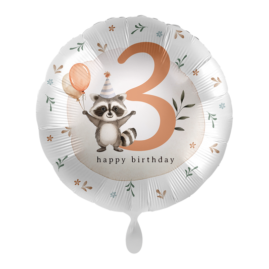1 Balloon - Kindergeburtstag Neutral - Zahl 3 Waschbär - ENG