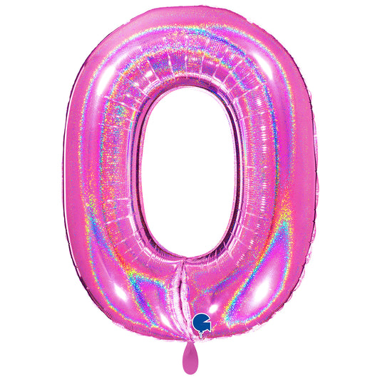 1 Balloon XXL - Number 0 - Glitter Holographic Fuxia