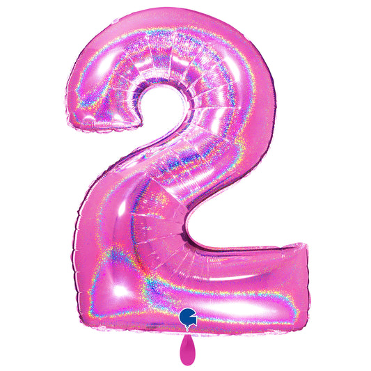 1 Balloon XXL - Number 2 - Glitter Holographic Fuxia