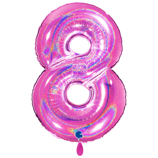 1 Balloon XXL - Number 8 - Glitter Holographic Fuxia