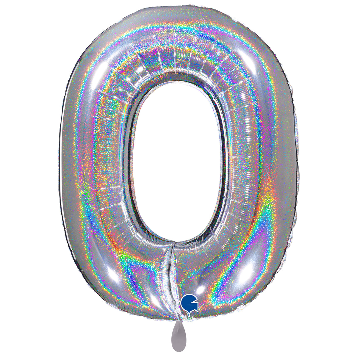 1 Balloon XXL - Number 0 - Glitter Holographic Silver