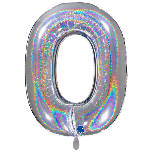 1 Balloon XXL - Number 0 - Glitter Holographic Silver