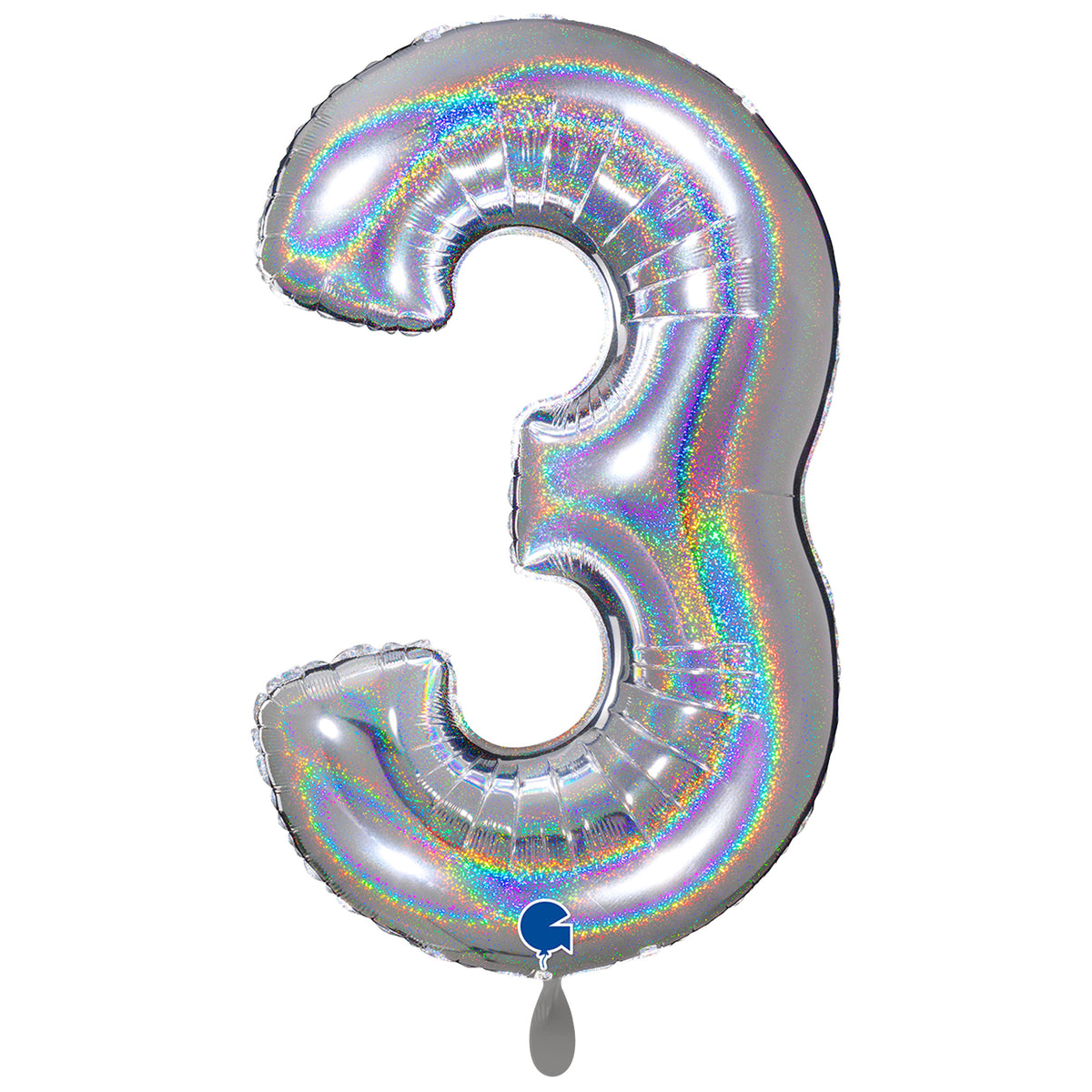 1 Balloon XXL - Number 3 - Glitter Holographic Silver
