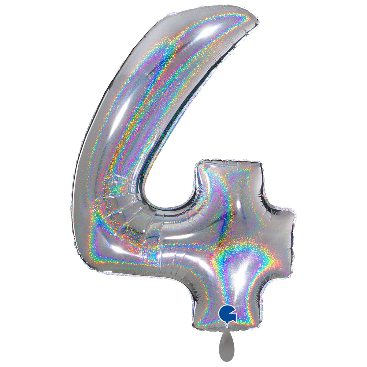 1 Balloon XXL - Number 4 - Glitter Holographic Silver
