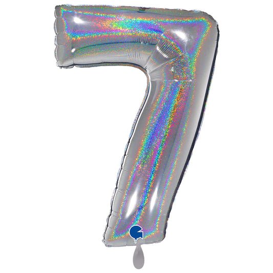 1 Balloon XXL - Number 7 - Glitter Holographic Silver