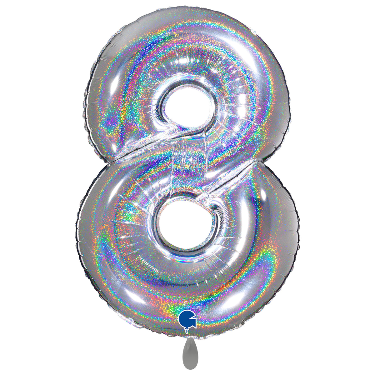 1 Balloon XXL - Number 8 - Glitter Holographic Silver