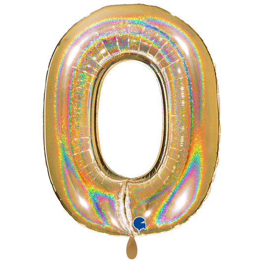 1 Balloon XXL - Number 0 - Glitter Holographic Gold